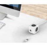 Allocacoc PowerCube Extended USB Power Hub with 4 Outlets and 2 USB Ports - Grey-White, 1.5m Cable