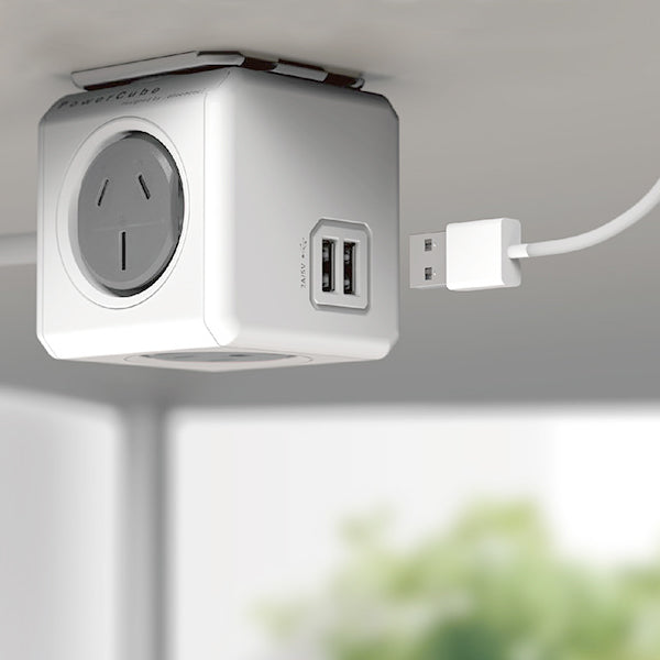 ALLOCACOC PowerCube USB Extended with 4 Outlets and 2 USB Ports - Grey, 1.5M Cable (Twin Pack)