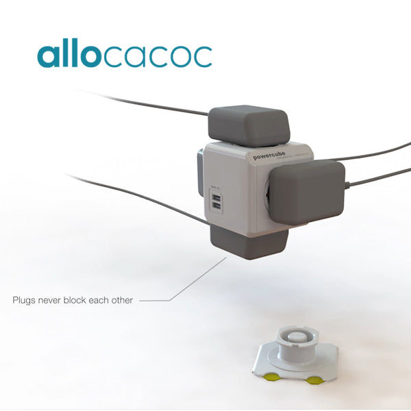 ALLOCACOC PowerCube USB Extended with 4 Outlets and 2 USB Ports - Grey, 1.5M Cable (Twin Pack)