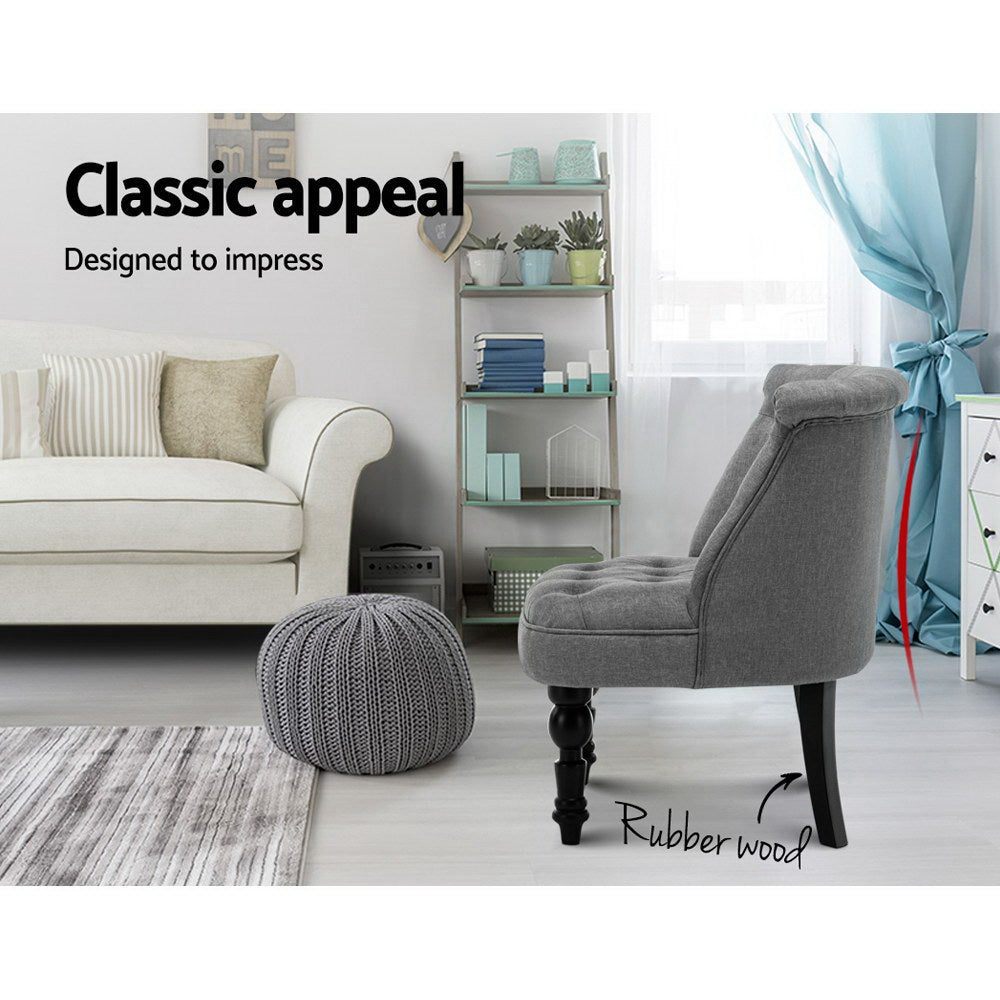 Elegant Grey Lorraine Armchair with Tufted Design