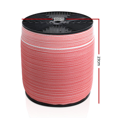 Giantz 1200M Red and White Polytape Electric Fence Kit with Stainless Steel Wire