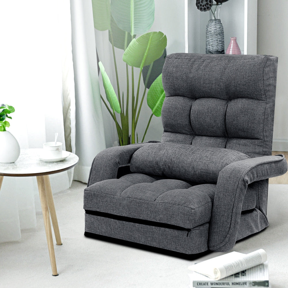 Adjustable Linen Reclining Armchair Sofa Bed with Folding Design and Bonus Pillow