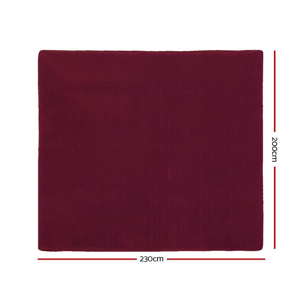 Burgundy Luxe Plush Shag Area Carpet - Spacious 200x230cm Non-Slip Floor Mat