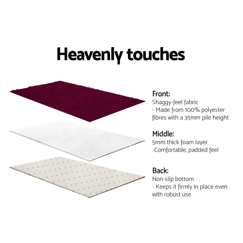 Burgundy Luxe Plush Shag Area Carpet - Spacious 200x230cm Non-Slip Floor Mat