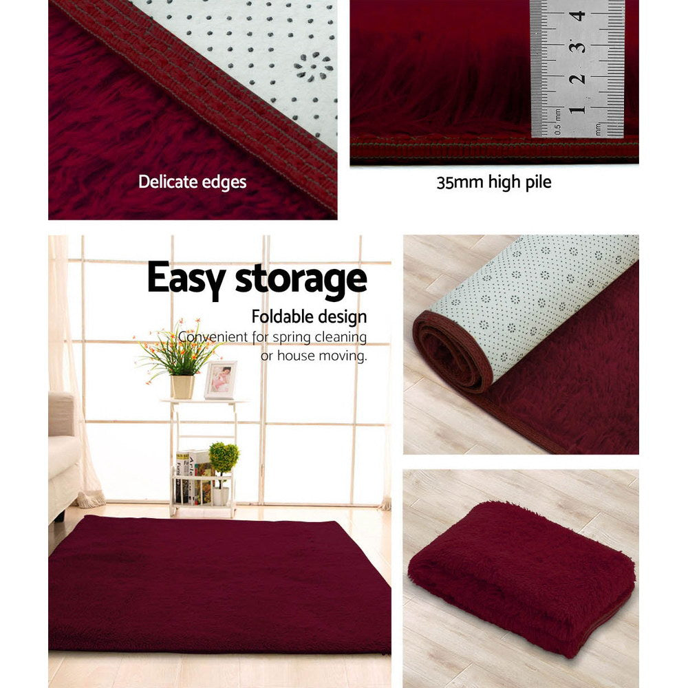 Burgundy Luxe Plush Shag Area Carpet - Spacious 200x230cm Non-Slip Floor Mat