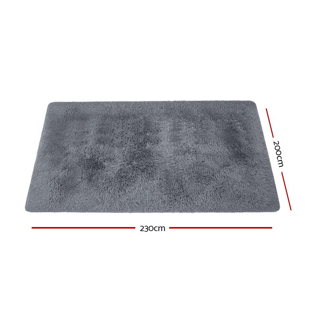 Plush Grey Shag Area Carpet 200x230cm - Soft Non-Slip Rug Mat