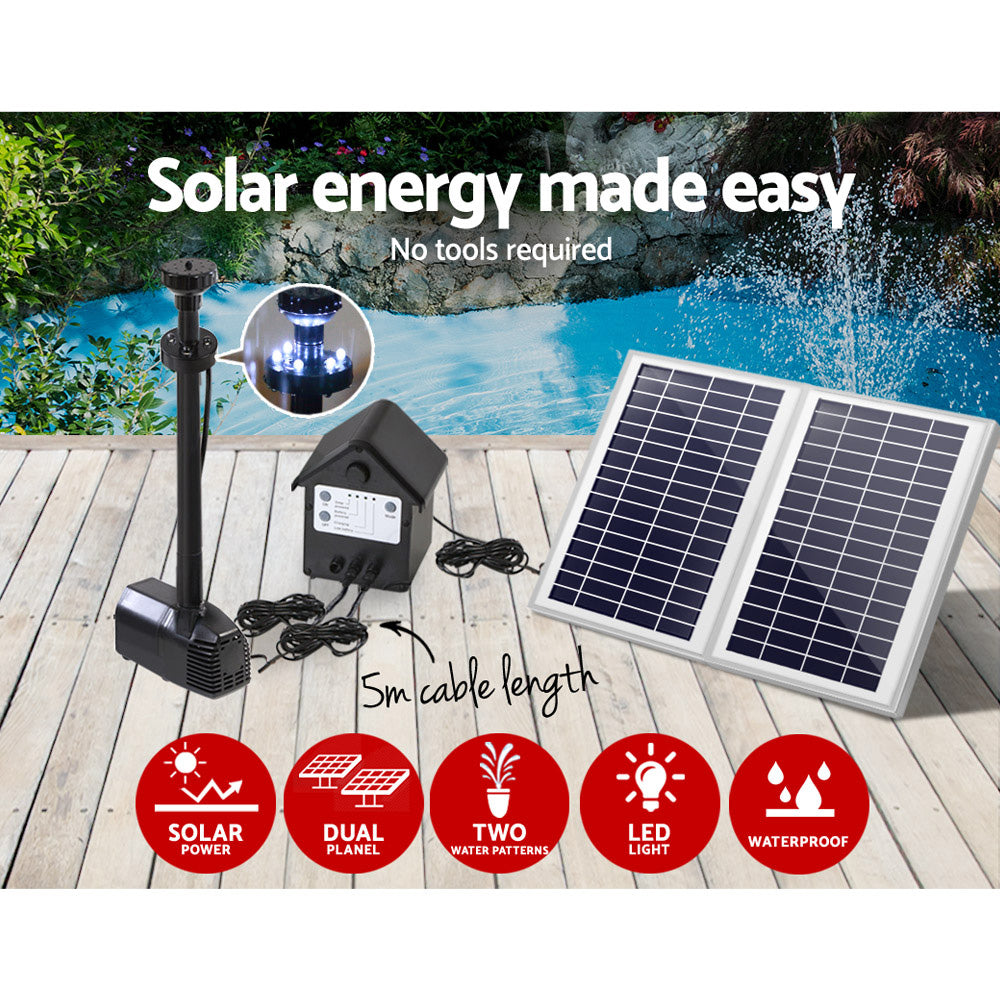 Gardeon 110W Eco-Friendly Solar LED Fountain with Rechargeable Battery and Submersible Pump for Outdoor Serenity