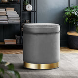 Velvet Round Storage Ottoman with Tufted Seat and Floor Protection Pads