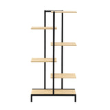 Stylish 6-Tier Zigzag Metal and Wood Plant Stand for Indoor and Outdoor Use