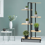 Stylish 6-Tier Zigzag Metal and Wood Plant Stand for Indoor and Outdoor Use