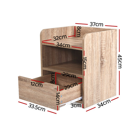 Stylish Oak Bedside Table with Storage Drawer and Shelves for Bedroom or Living Room