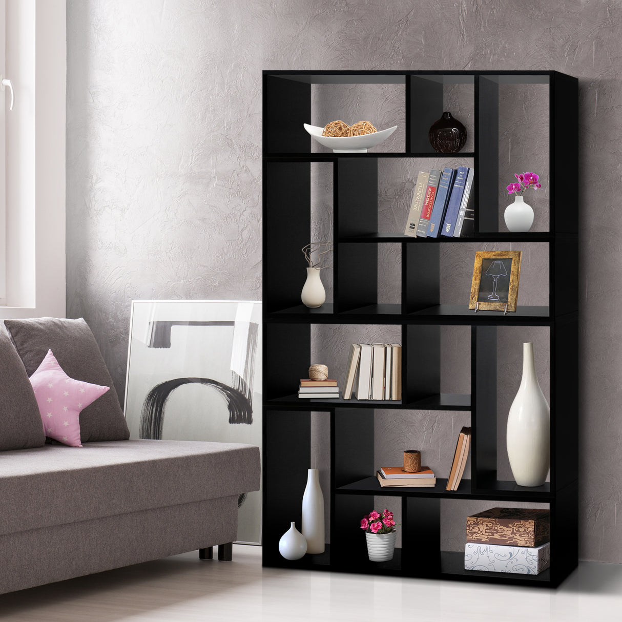 Versatile Black L-Shaped DIY Display Shelf