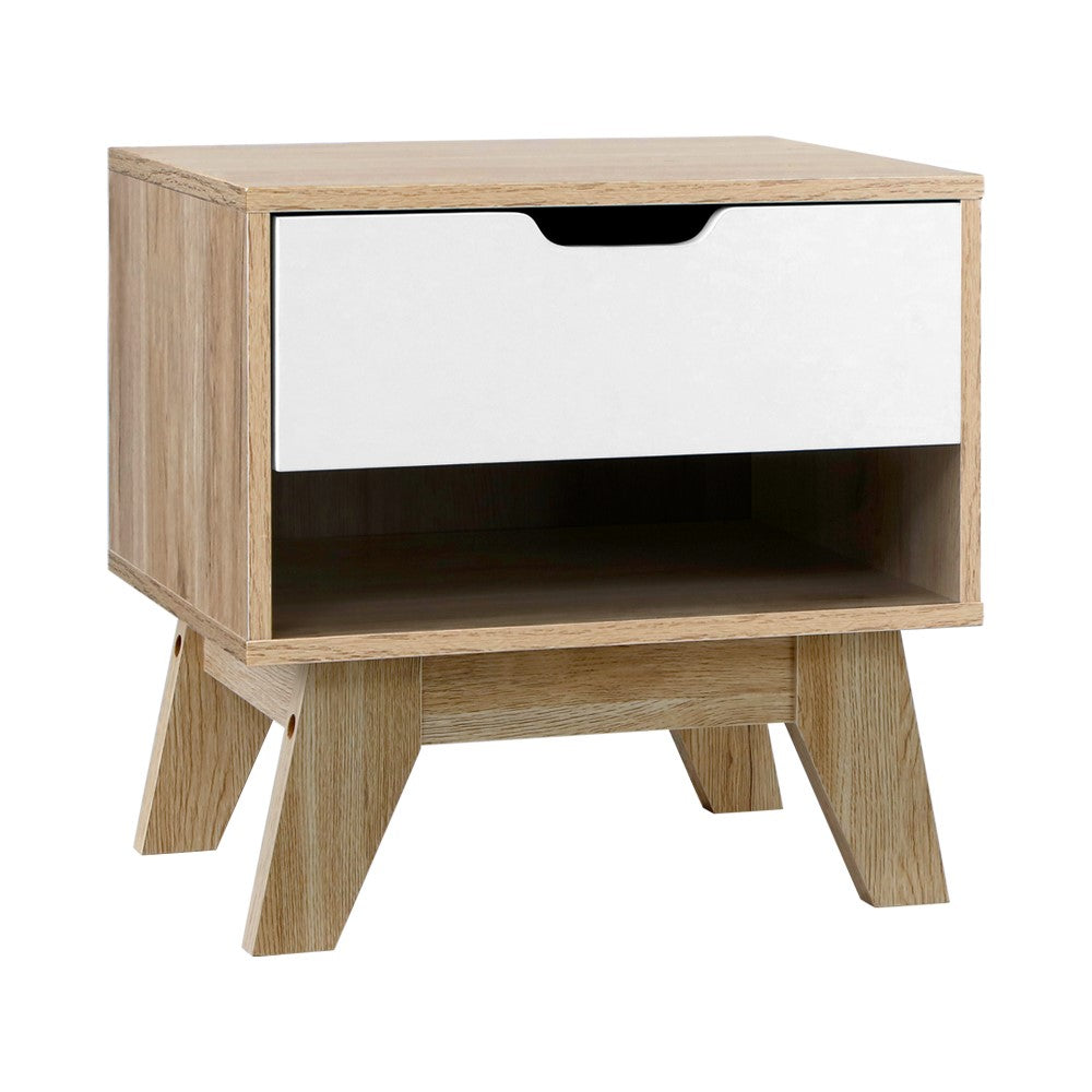 Modern Two-Tone Wooden Nightstand with Drawer and Shelf Storage