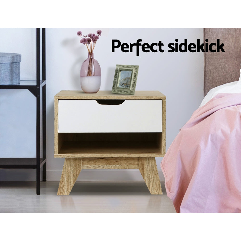 Modern Two-Tone Wooden Nightstand with Drawer and Shelf Storage