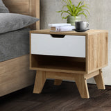 Modern Two-Tone Wooden Nightstand with Drawer and Shelf Storage