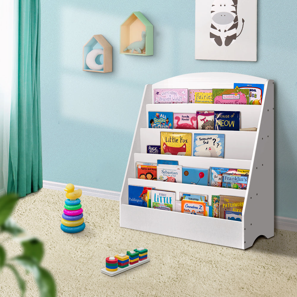 White 5-Tier Children's Bookshelf and Magazine Rack - Stylish Bookcase Organizer