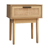 Rattan-Inspired Modern Bedside Table with Drawer and Storage Space - Front View