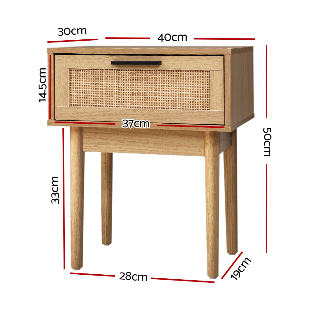 Rattan-Inspired Modern Bedside Table with Drawer and Storage Space