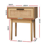 Rattan-Inspired Modern Bedside Table with Drawer and Storage Space - Side View