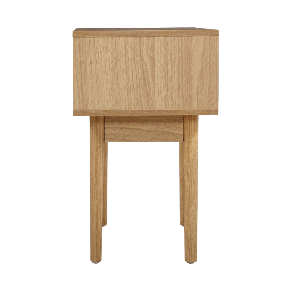 Rattan-Inspired Modern Bedside Table with Drawer and Storage Space