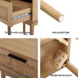 Rattan-Inspired Modern Bedside Table with Drawer and Storage Space - Low Angle