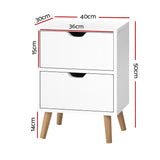 Scandinavian-Style White Bedside Table with Two Drawers and Splayed Legs - Side View