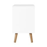 Scandinavian-Style White Bedside Table with Two Drawers and Splayed Legs - 45-Degree Angle