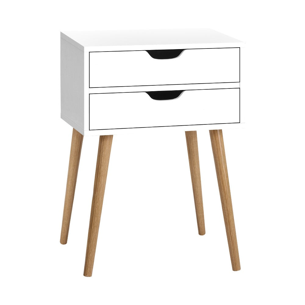 Scandinavian-Style White Wooden Nightstand with Storage Drawers