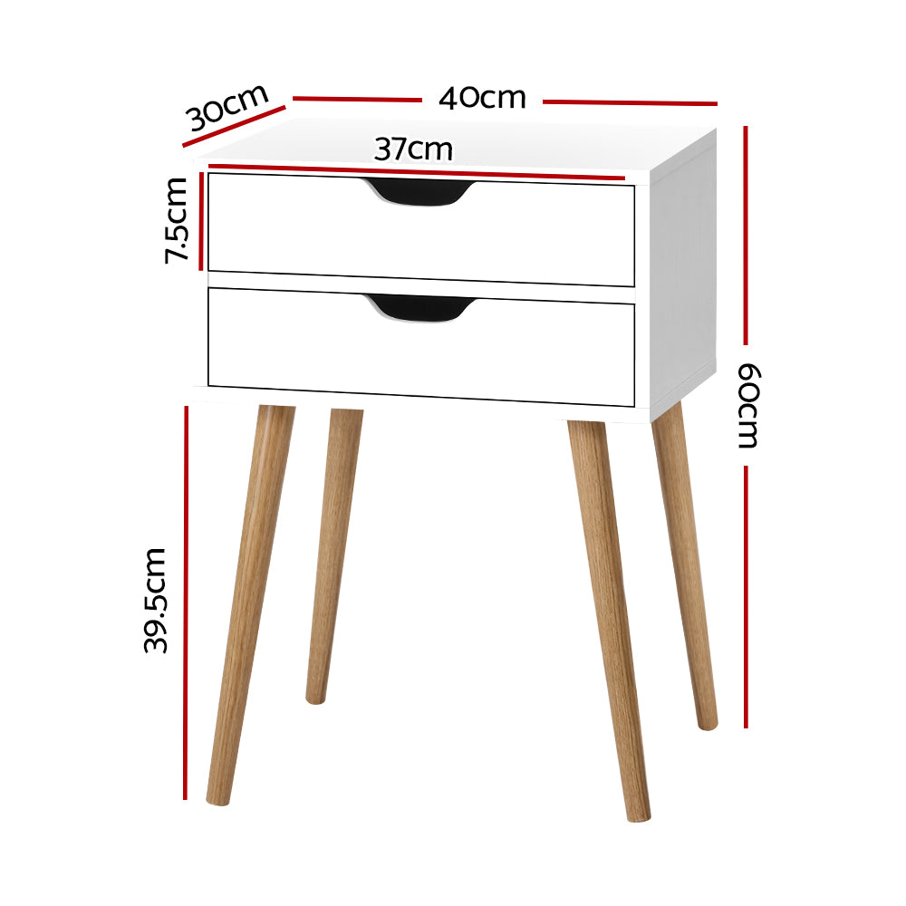 Scandinavian-Style White Wooden Nightstand with Storage Drawers