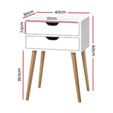 Scandinavian-Style White Wooden Nightstand with Storage Drawers - Side View