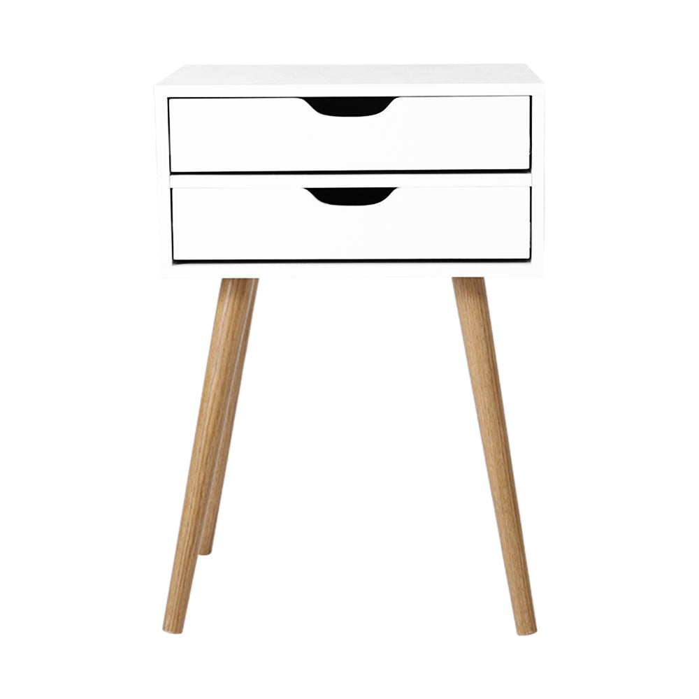 Scandinavian-Style White Wooden Nightstand with Storage Drawers