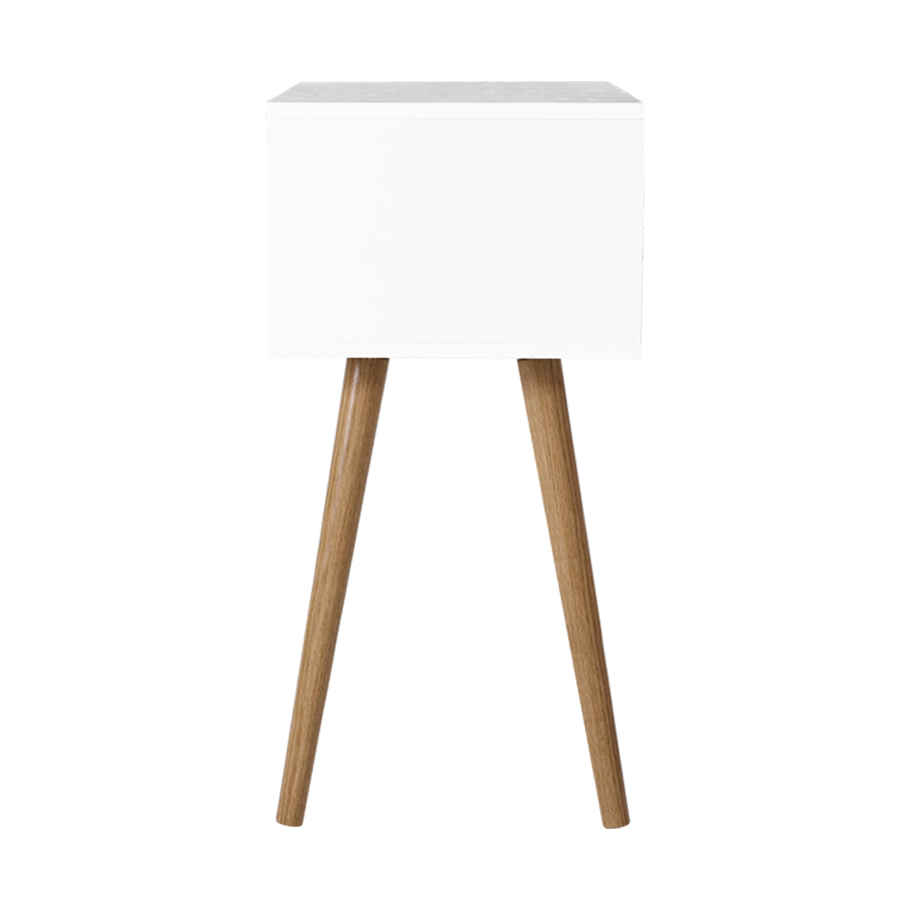 Scandinavian-Style White Wooden Nightstand with Storage Drawers