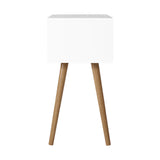 Scandinavian-Style White Wooden Nightstand with Storage Drawers - 45-Degree Angle