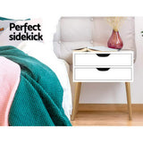 Scandinavian-Style White Wooden Nightstand with Storage Drawers - Rear View