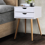 Scandinavian-Style White Wooden Nightstand with Storage Drawers