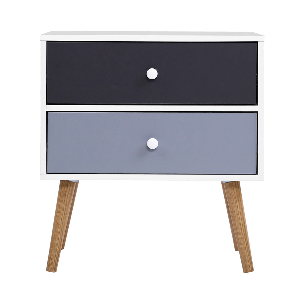 Scandinavian-Style Nightstand with Storage Drawers and Splayed Legs