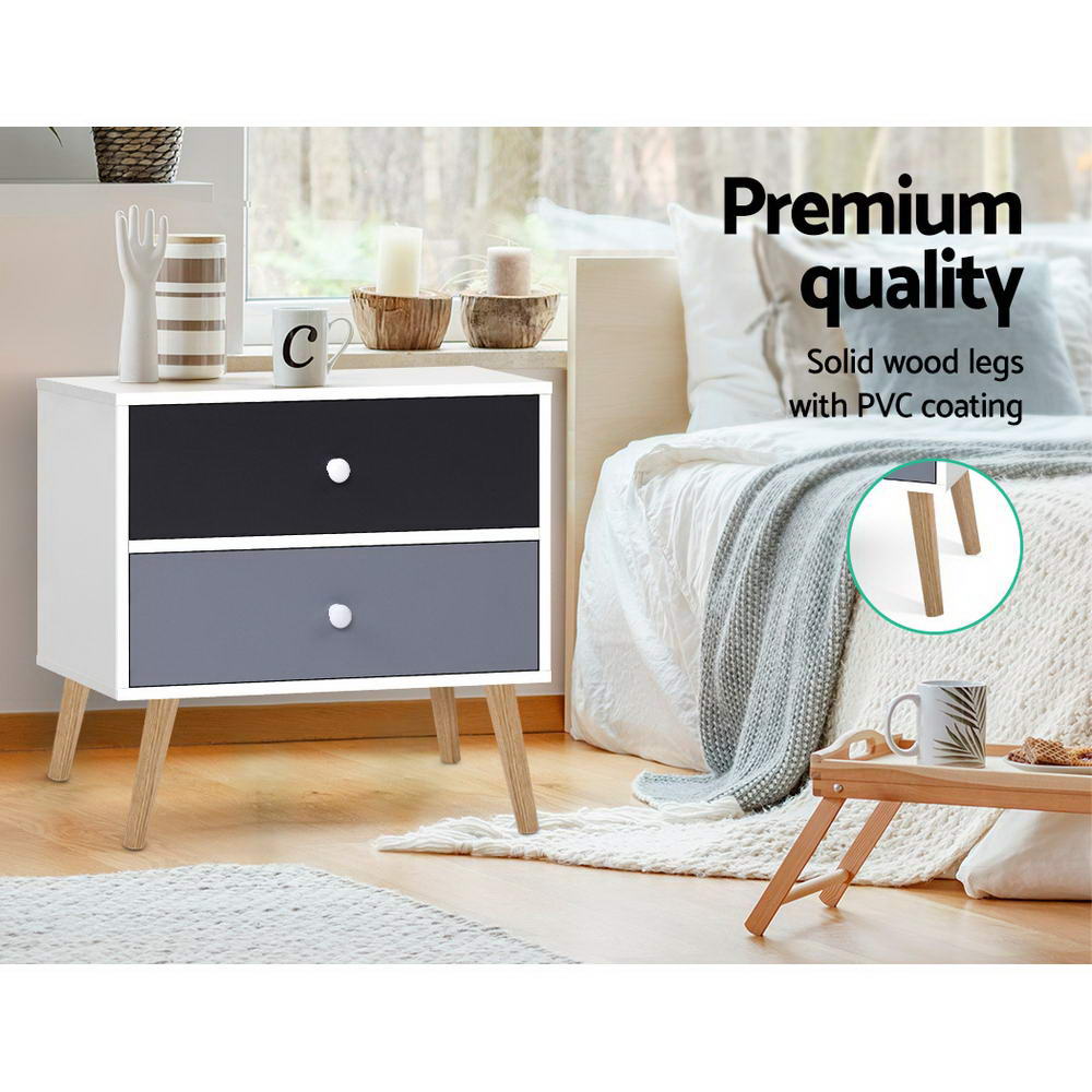 Scandinavian-Style Nightstand with Storage Drawers and Splayed Legs