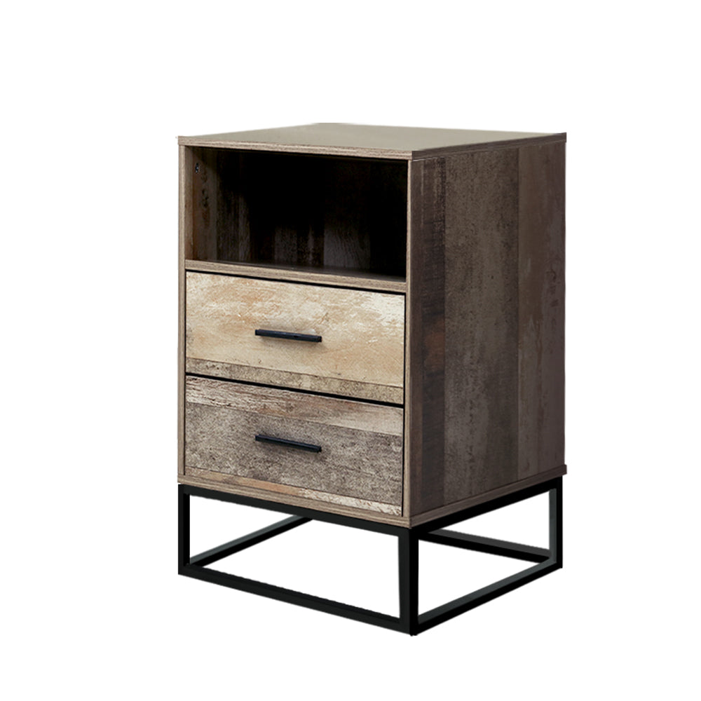 Contemporary Wood Nightstand with Drawers and Open Shelf - Artiss Bedside Table