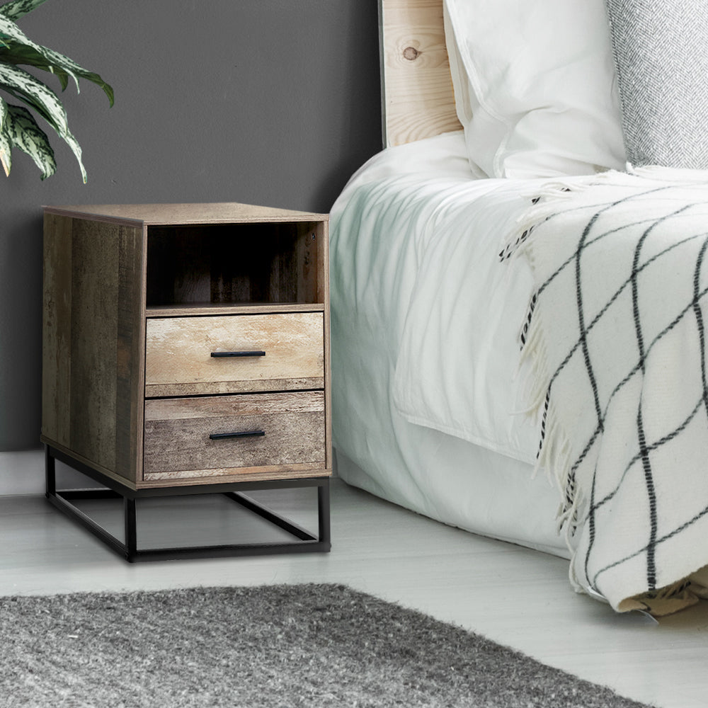 Contemporary Wood Nightstand with Drawers and Open Shelf - Artiss Bedside Table