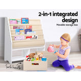 Child-Friendly 4-Tier Wooden Bookshelf with Storage Bins for Toys and Books