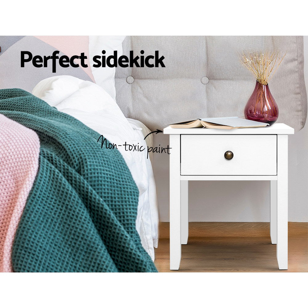 Classic White Nightstand with Drawer and Open Storage Space