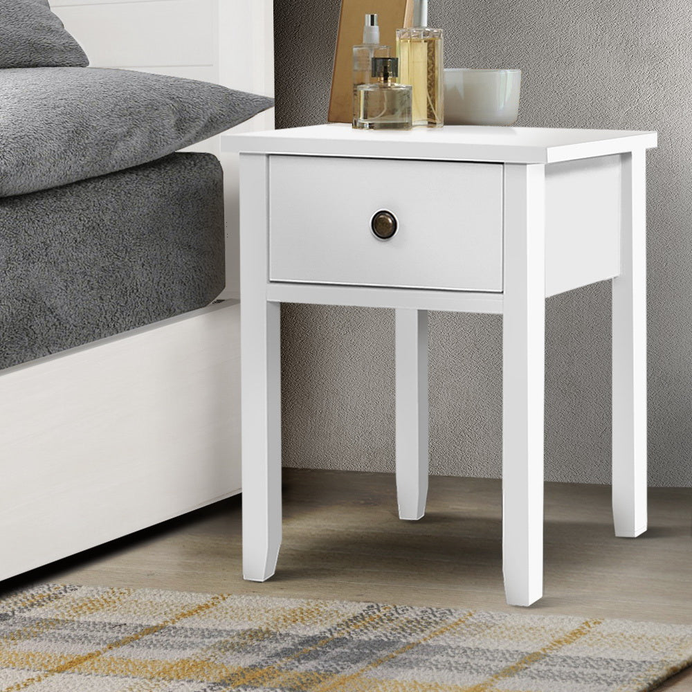 Classic White Nightstand with Drawer and Open Storage Space