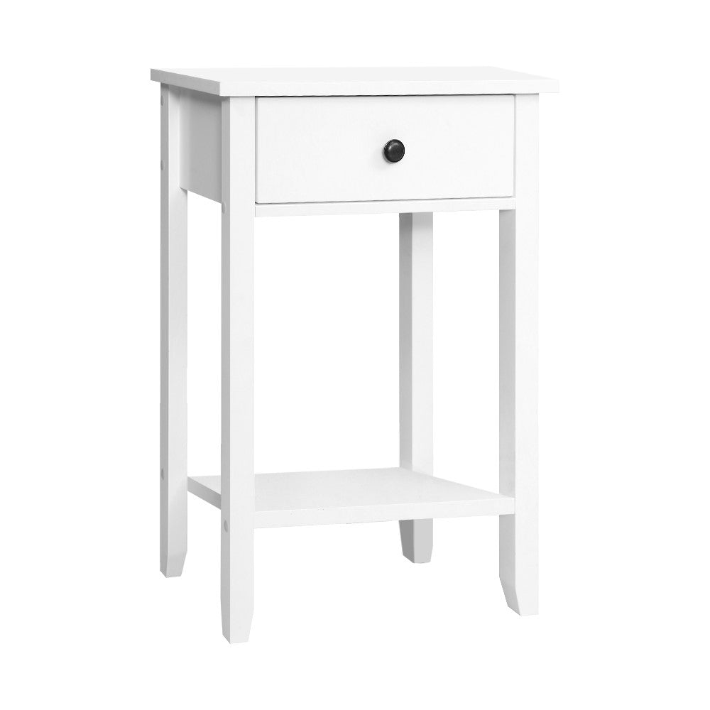 Classic White Nightstand with Drawer and Storage Shelf