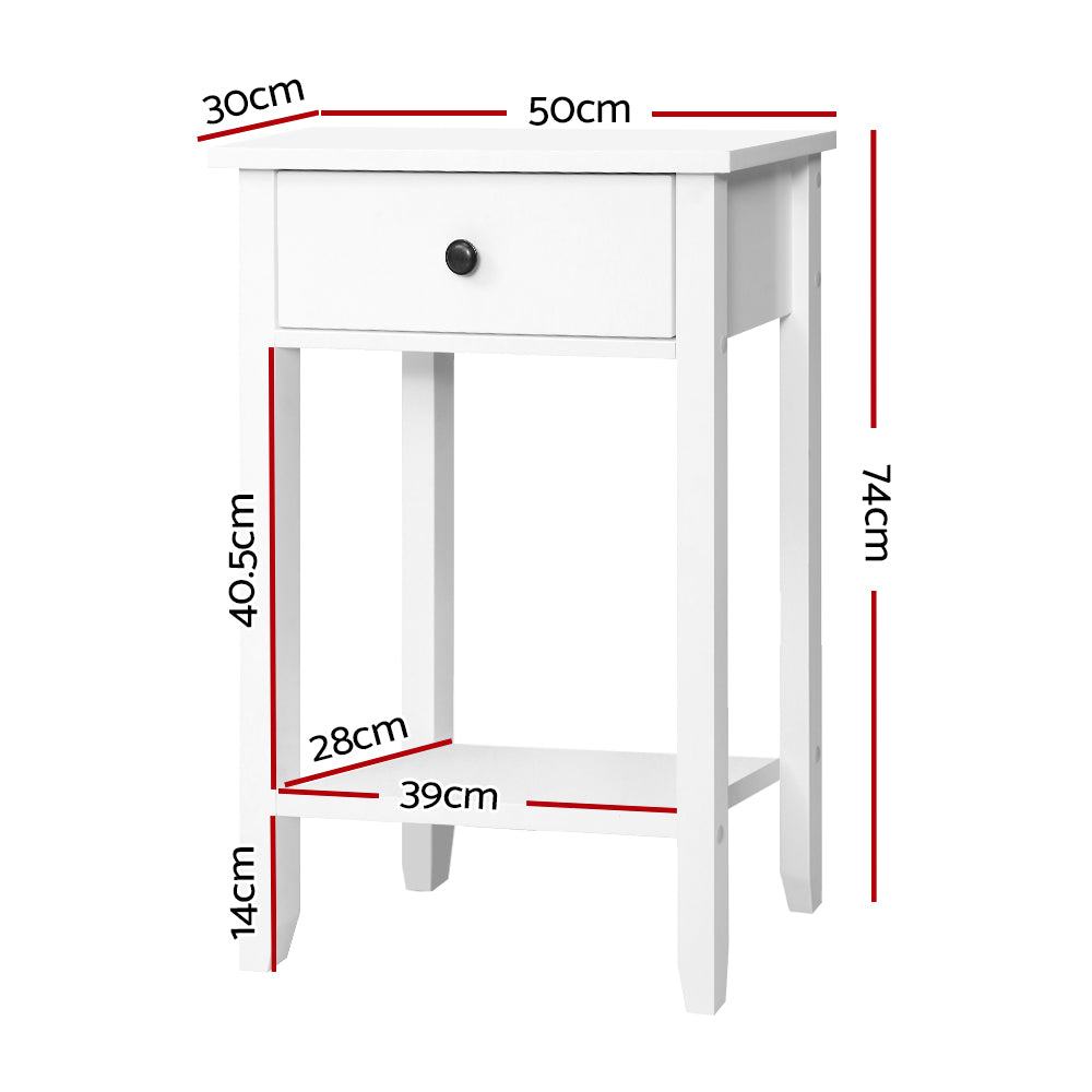 Classic White Nightstand with Drawer and Storage Shelf