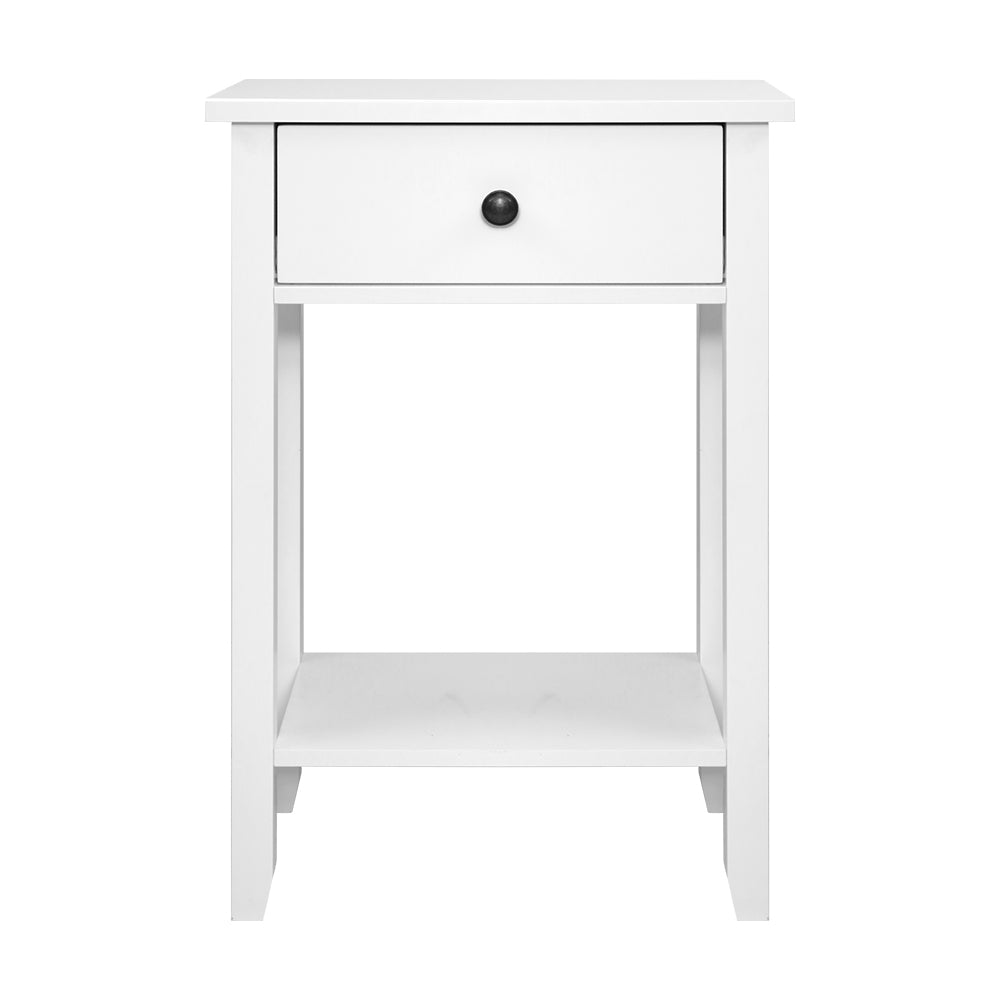 Classic White Nightstand with Drawer and Storage Shelf