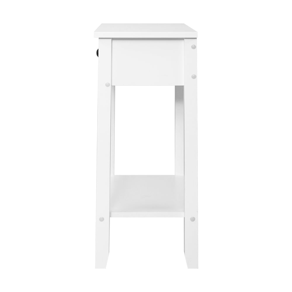 Classic White Nightstand with Drawer and Storage Shelf