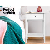 Classic White Nightstand with Drawer and Storage Shelf