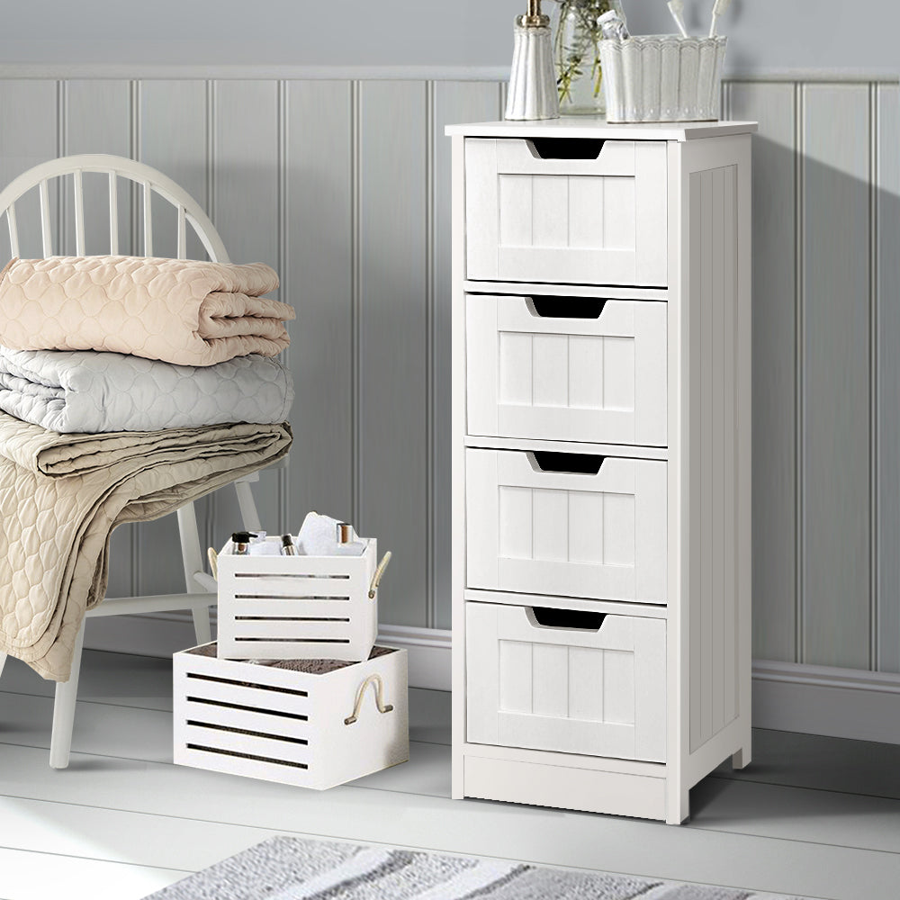 Rustic White Storage Cabinet with Four Drawers - Multi-Functional Chest for Home Use