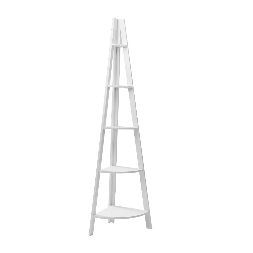 5-Tier White Corner Ladder Shelf - Stylish Display and Storage Unit