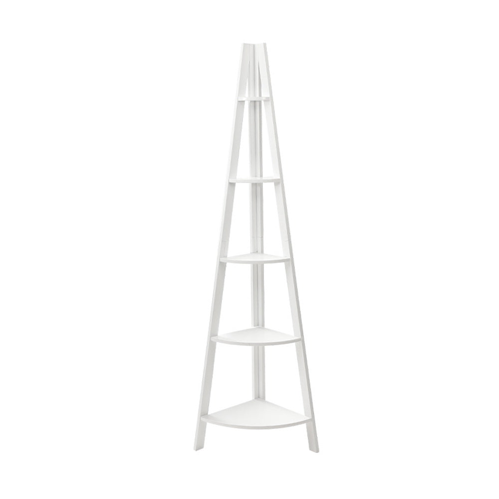 5-Tier White Corner Ladder Shelf - Stylish Display and Storage Unit